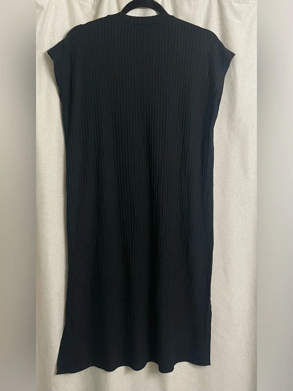 Eileen Fisher Black Ribbed Tencel Blend Midi Dress XS